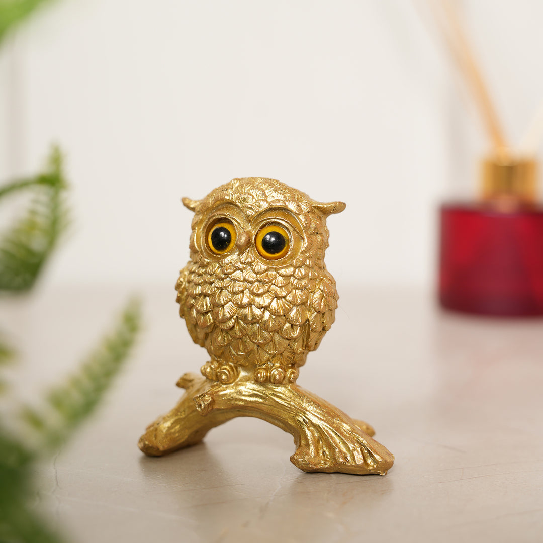 Owl on Branch Figurine Showpiece - Gold