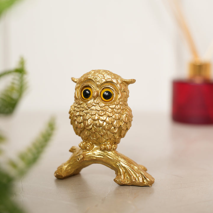 Owl on Branch Figurine Showpiece - Gold