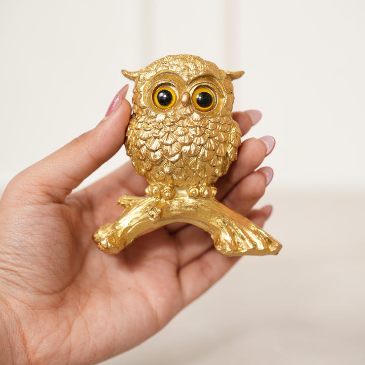 Owl on Branch Figurine Showpiece - Gold