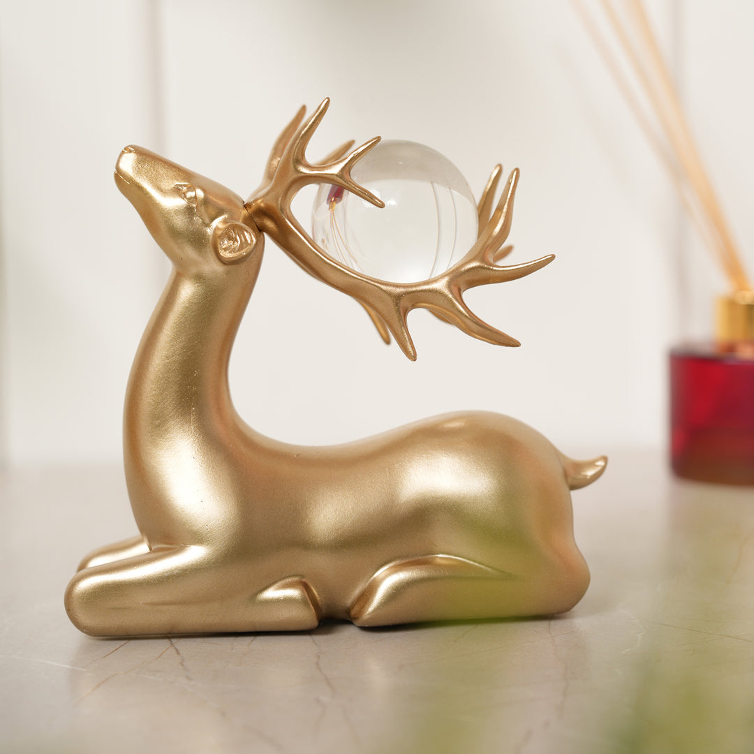Golden Deer Pair Sculpture Showpiece - Gold