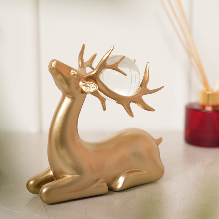 Golden Deer Pair Sculpture Showpiece - Gold