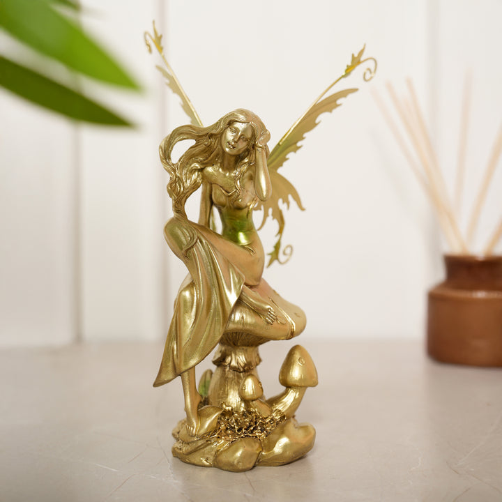 Fantasy Fairy & Mushroom Idol Showpiece - Gold