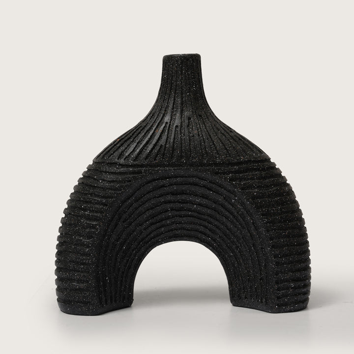 Modern Textured Speckle-Glazed Black Arch Vase