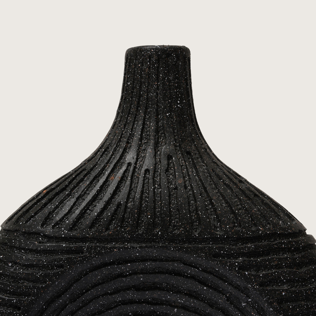 Modern Textured Speckle-Glazed Black Arch Vase