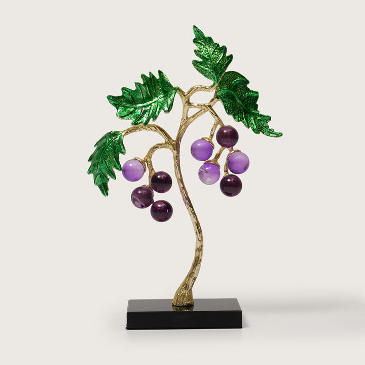Crystal Grape Cluster with Green Leaves Showpiece