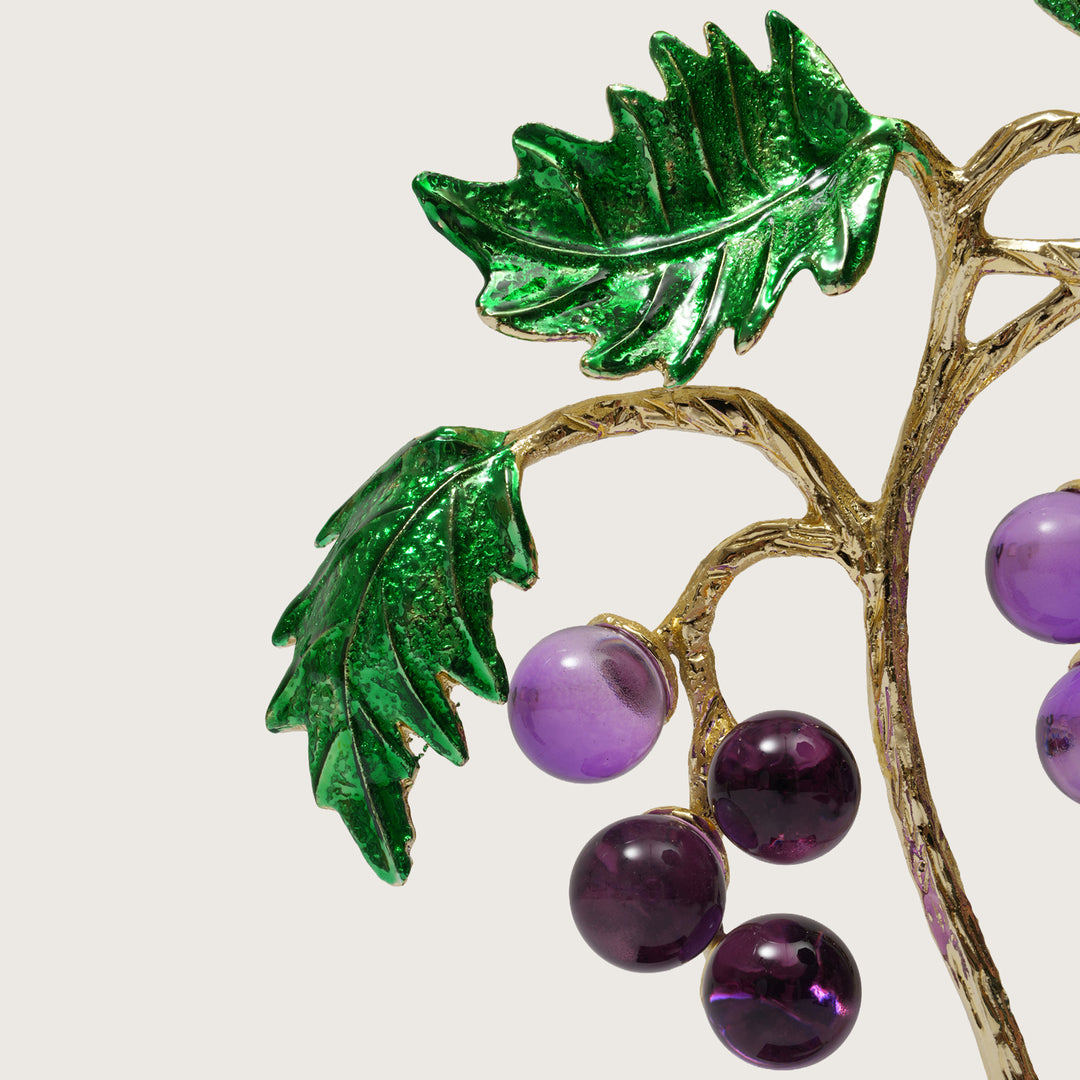 Crystal Grape Cluster with Green Leaves Showpiece