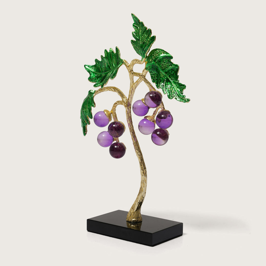 Crystal Grape Cluster with Green Leaves Showpiece