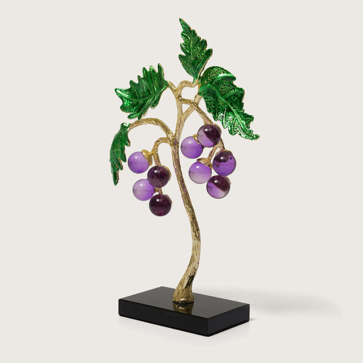 Crystal Grape Cluster with Green Leaves Showpiece