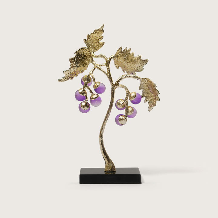 Crystal Grape Cluster with Green Leaves Showpiece