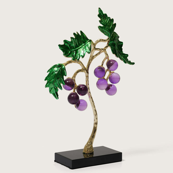 Crystal Grape Cluster with Green Leaves Showpiece