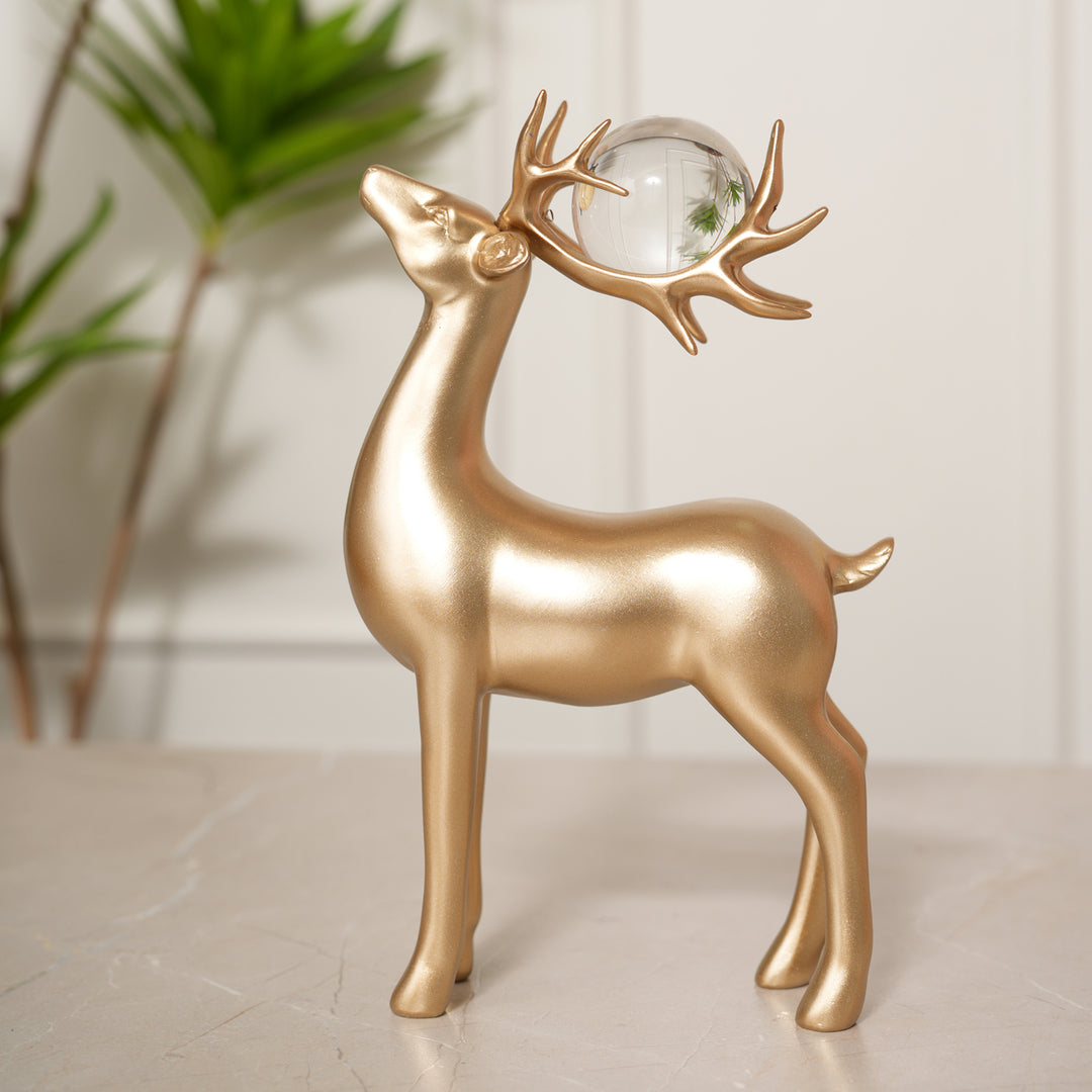 Golden Deer Pair Sculpture Showpiece - Gold