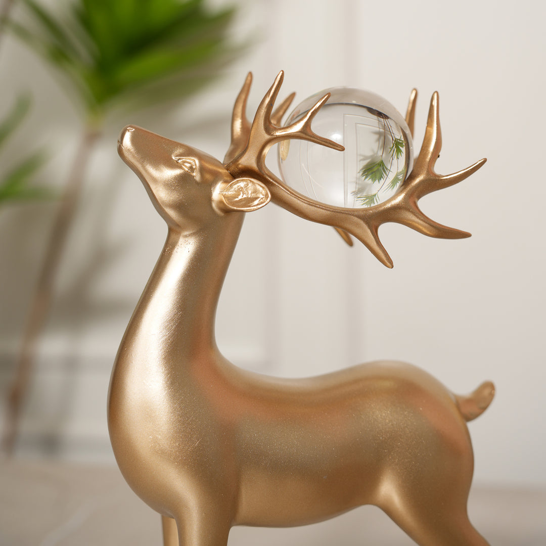 Golden Deer Pair Sculpture Showpiece - Gold