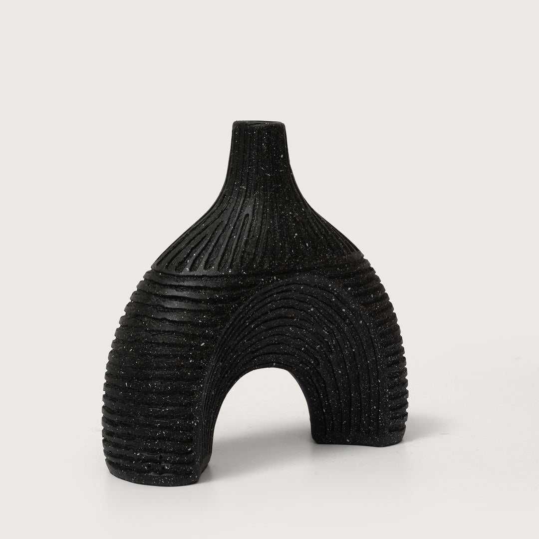 Modern Textured Speckle-Glazed Black Arch Vase