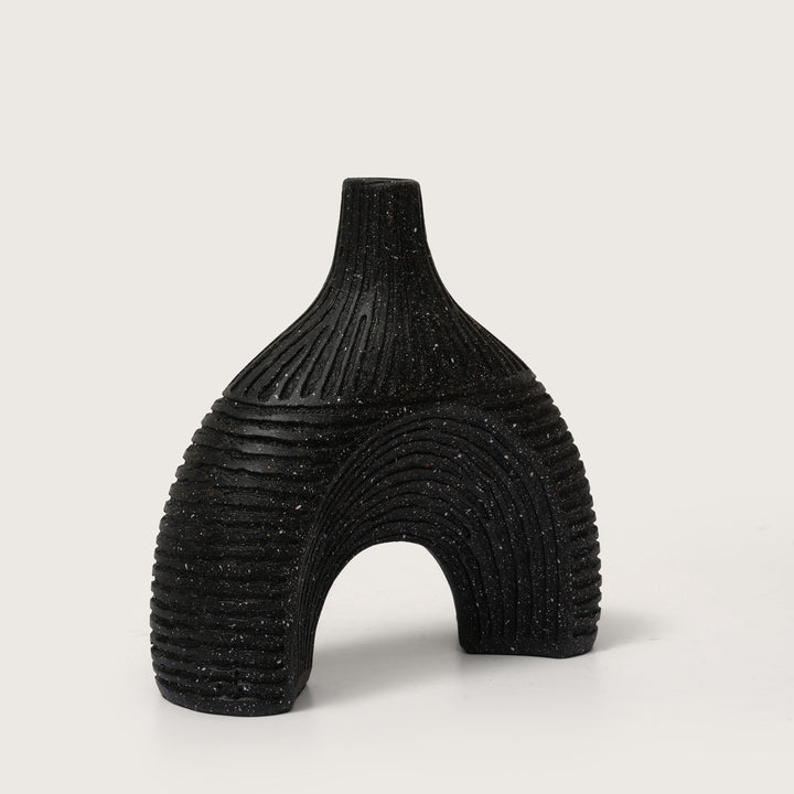 Modern Textured Speckle-Glazed Black Arch Vase