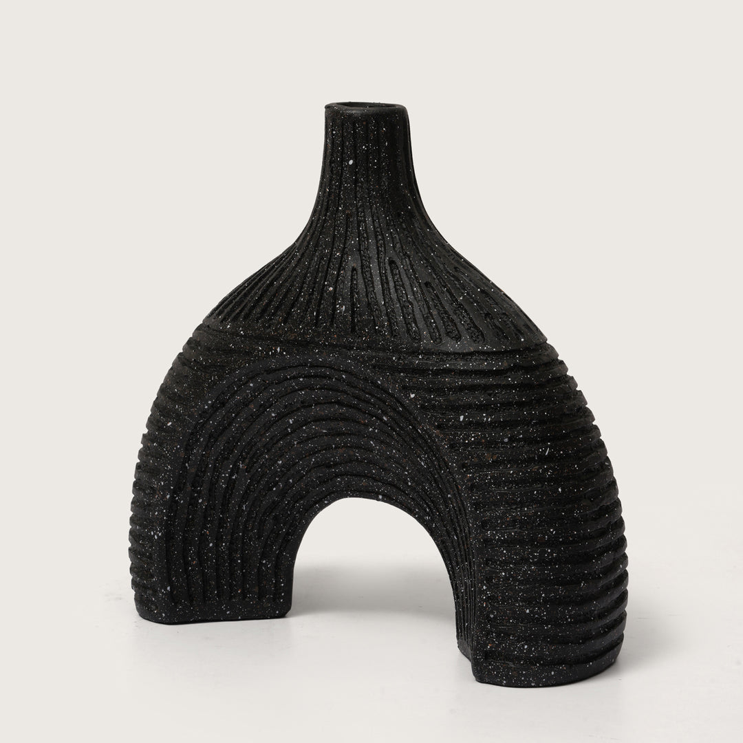 Modern Textured Speckle-Glazed Black Arch Vase