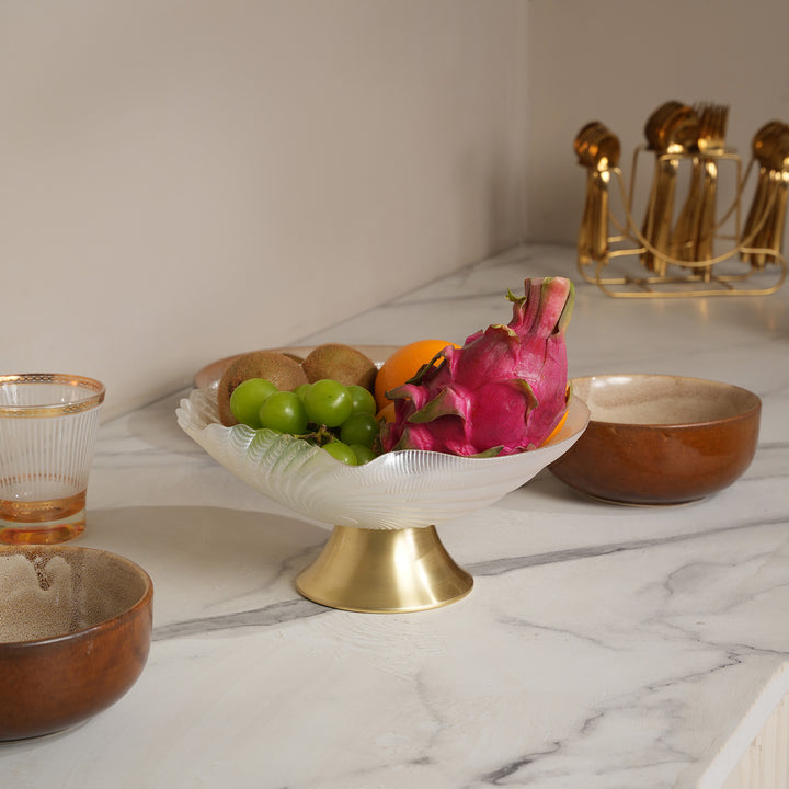 Iridescent Pearl Glass Seashell Fruit Bowl