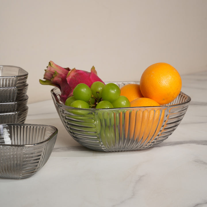 Smoked Grey Fluted Glass Dessert Bowl Set