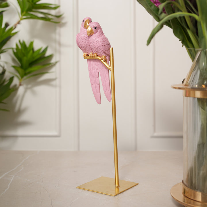 Love Birds on Metal Stand Showpiece - Pink