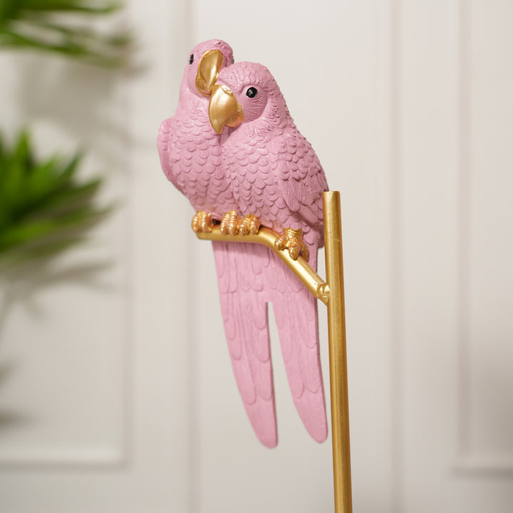 Love Birds on Metal Stand Showpiece - Pink