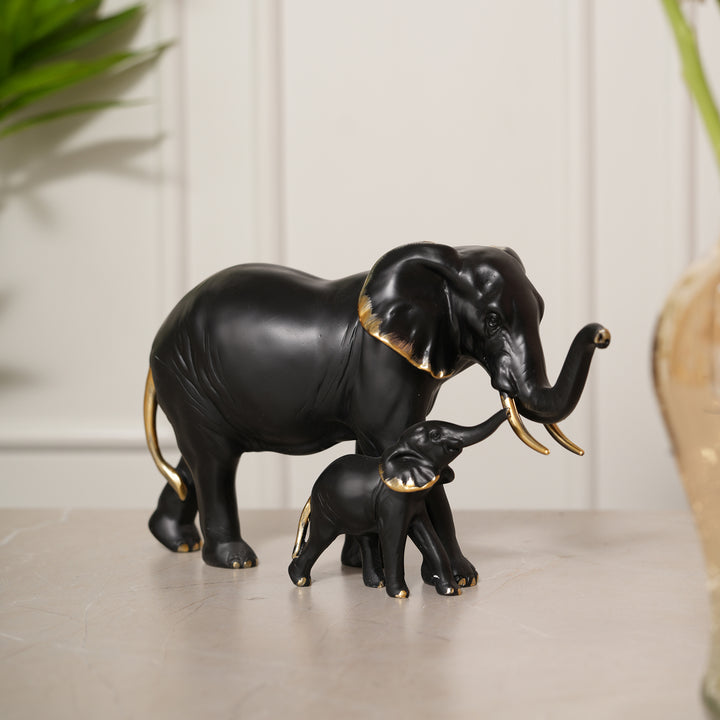 Elephant Figurine Set, Mother and Baby Showpiece - Black