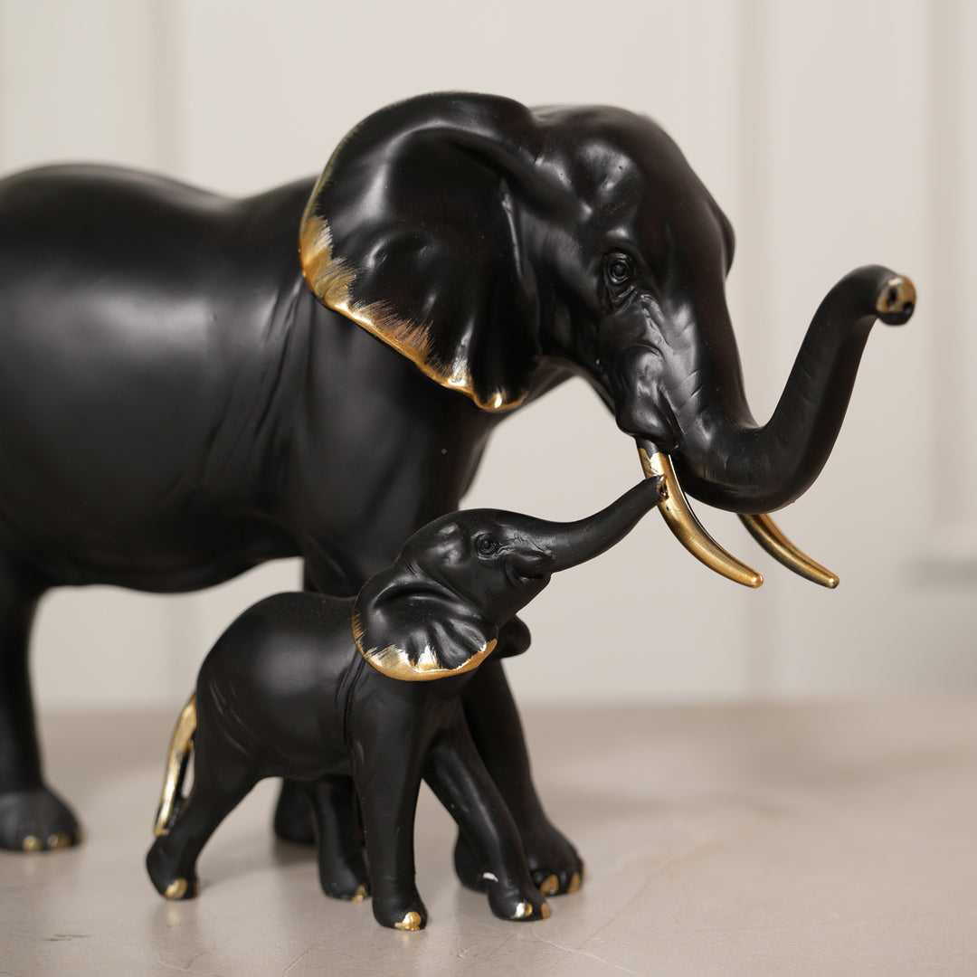Elephant Figurine Set, Mother and Baby Showpiece - Black