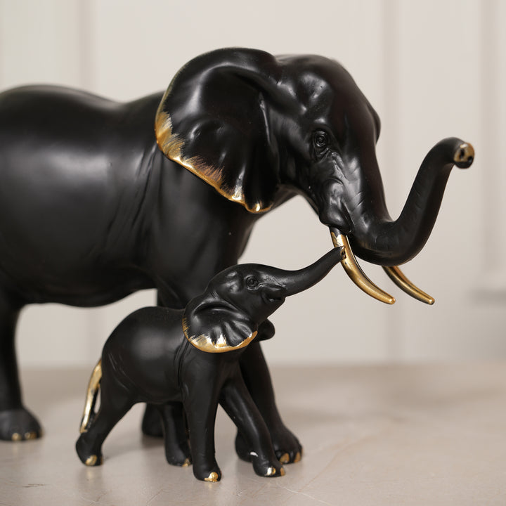 Elephant Figurine Set, Mother and Baby Showpiece - Black