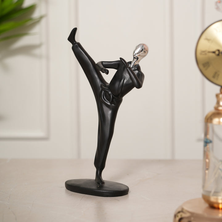 Kung-fu Man Figurine High Kick Pose Showpiece - Black