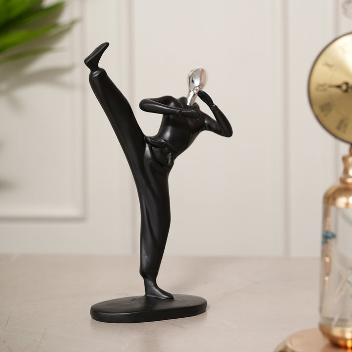 Kung-fu Man Figurine High Kick Pose Showpiece - Black