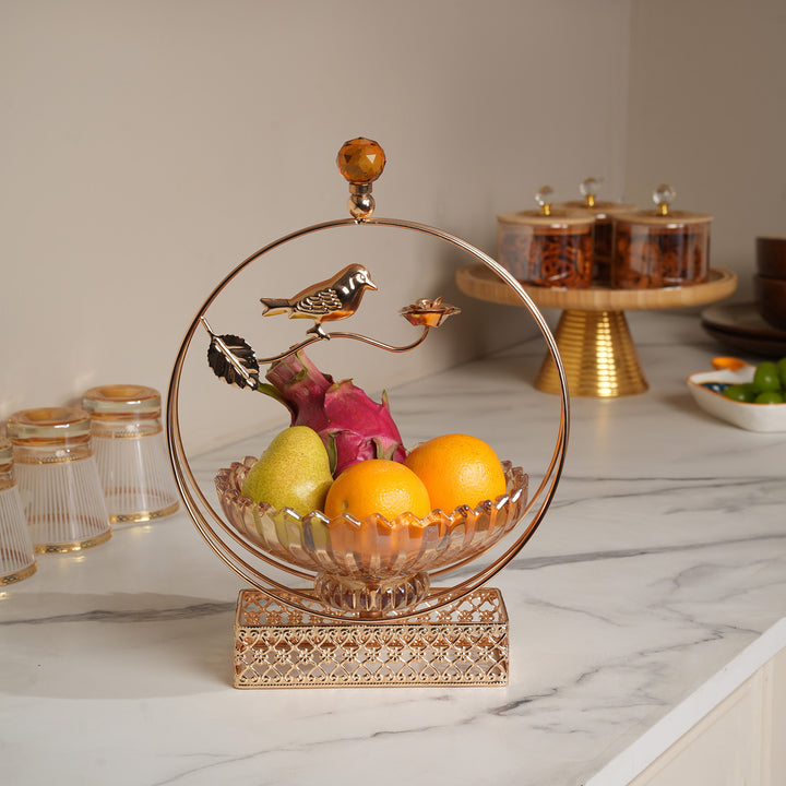 Luxury Gold Hoop Centerpiece Bowl with Bird Figurine