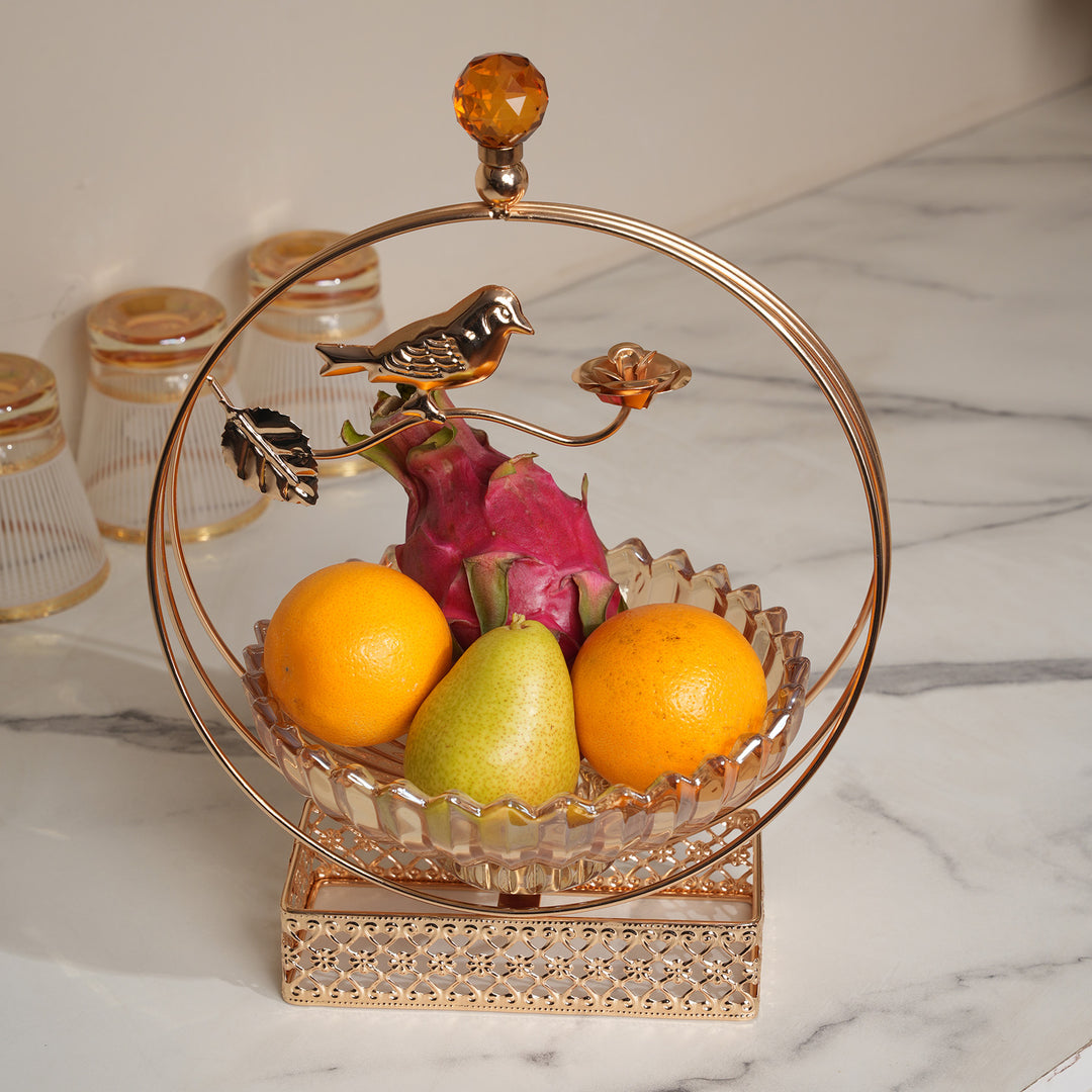 Luxury Gold Hoop Centerpiece Bowl with Bird Figurine
