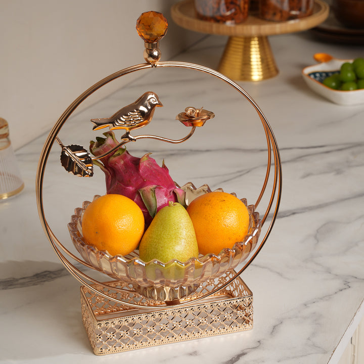 Luxury Gold Hoop Centerpiece Bowl with Bird Figurine