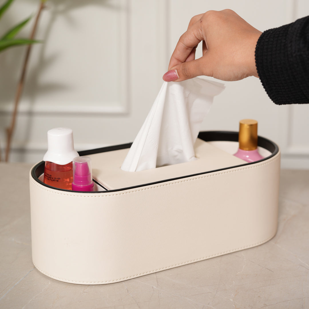 Tissue Box Stand/Napkin Holder Black Edge - Beige