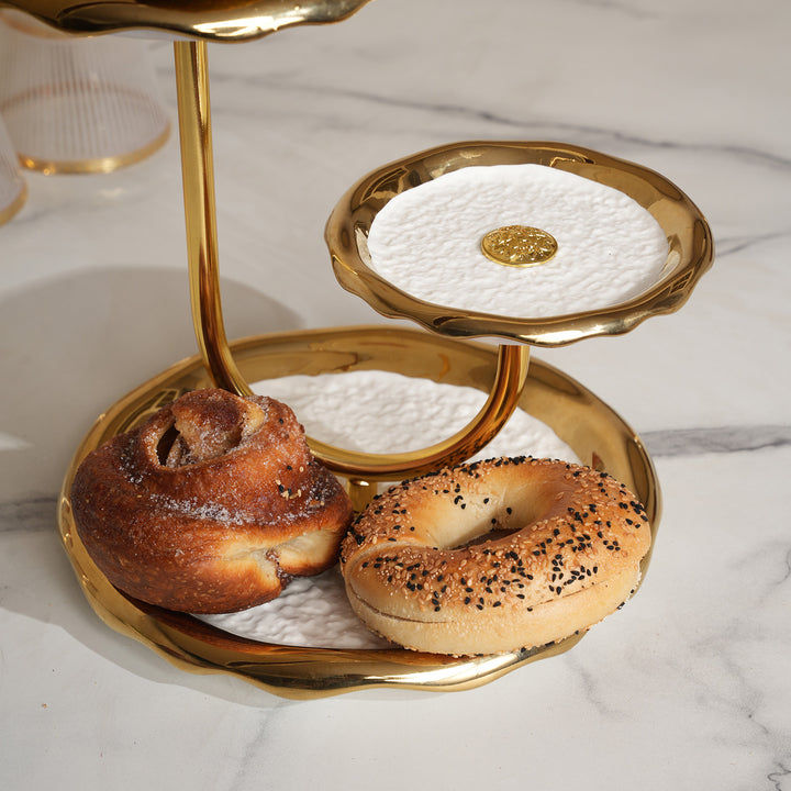 3-Tiered Gold Curved Cake & Dessert Platter