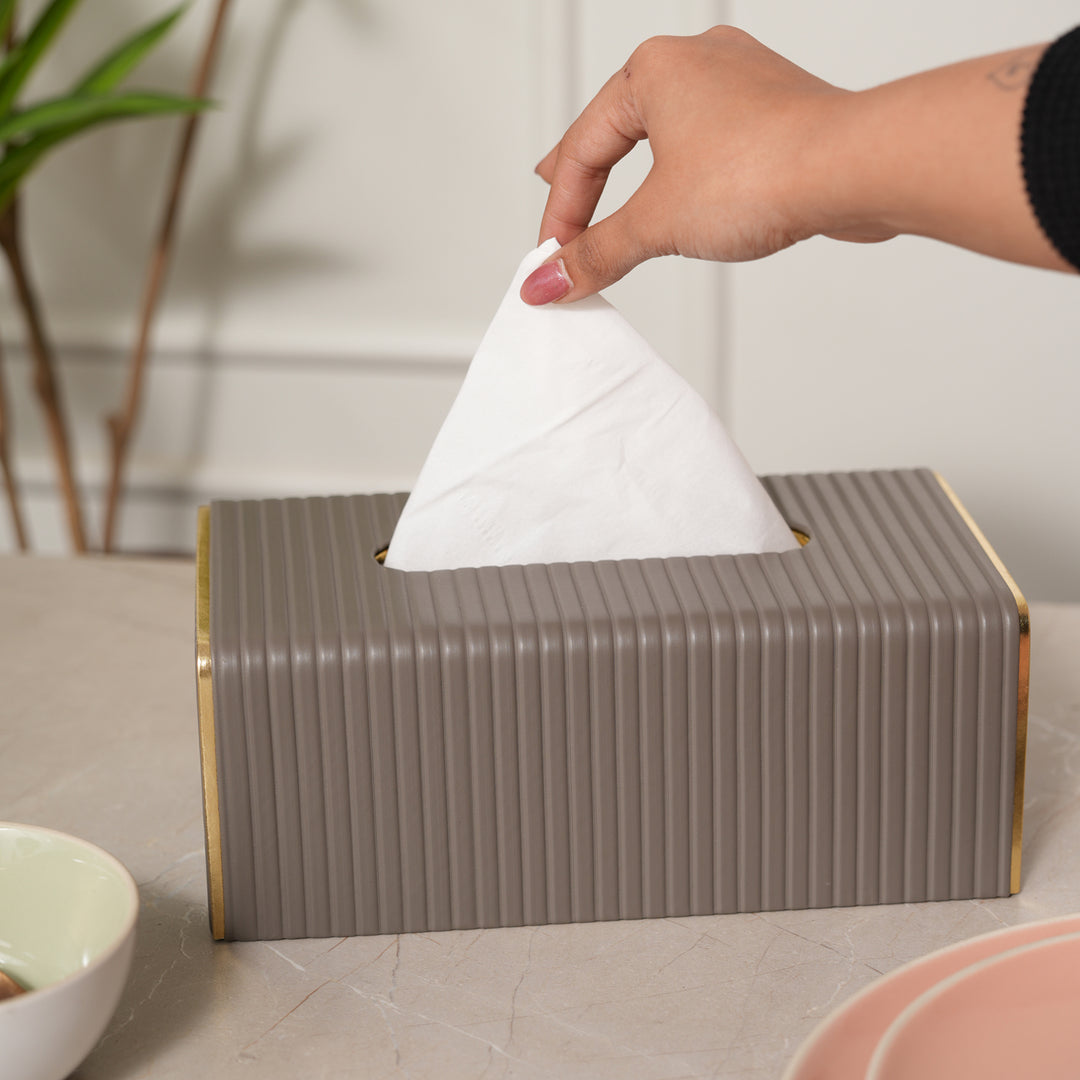 Golden Edge Tissue Box Holder - GREY