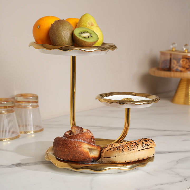 3-Tiered Gold Curved Cake & Dessert Platter