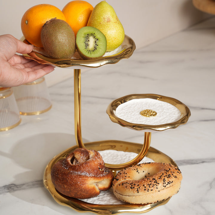 3-Tiered Gold Curved Cake & Dessert Platter