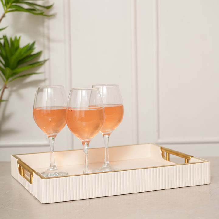 Serving Leather Tray Golden Edge Handle - Beige