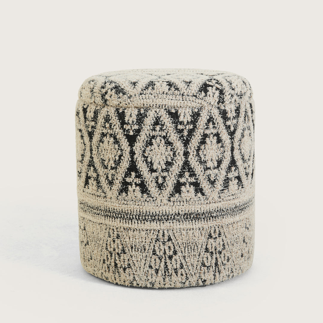 Round Storage Ottoman Footstool|Pouffe - White & Blue