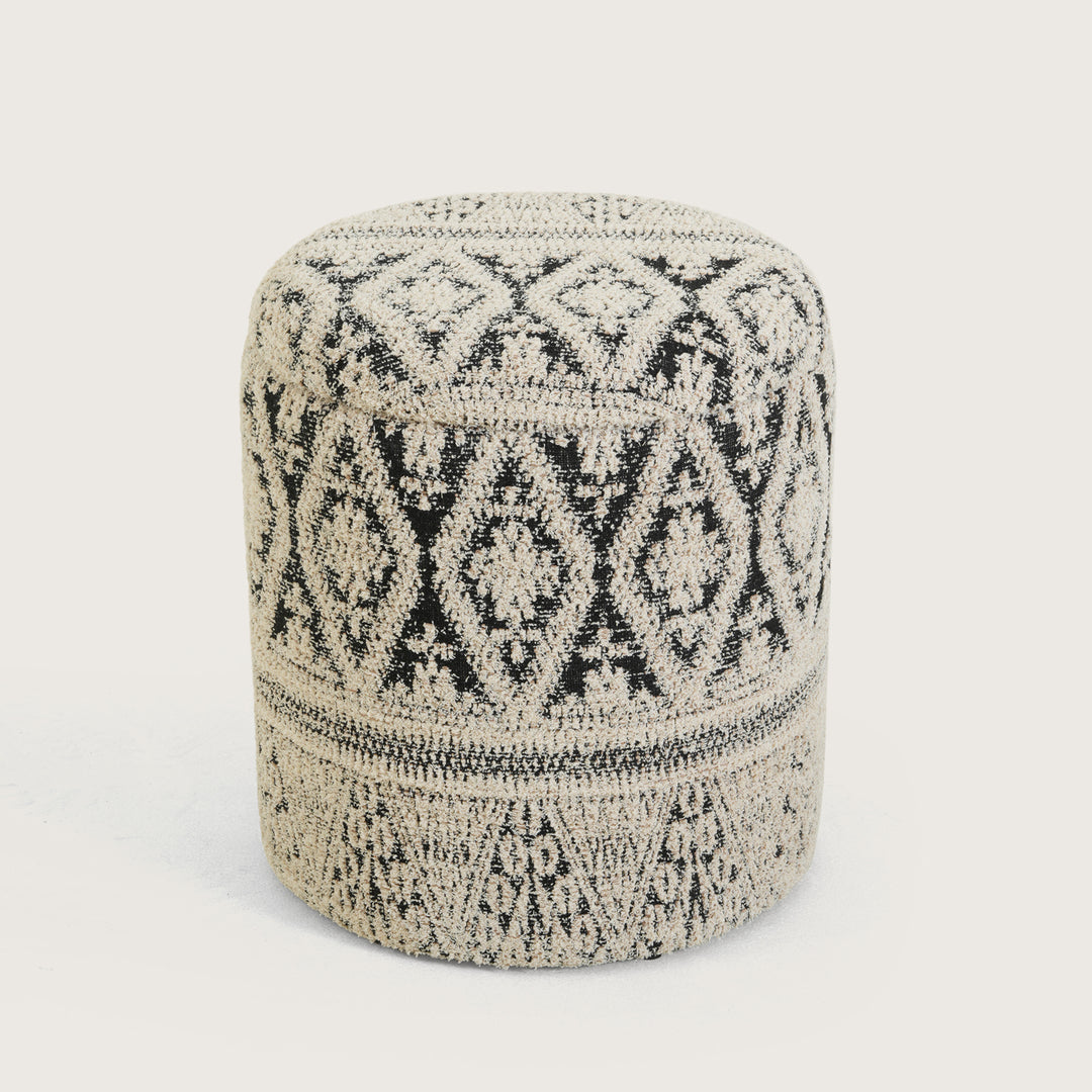Round Storage Ottoman Footstool|Pouffe - White & Blue