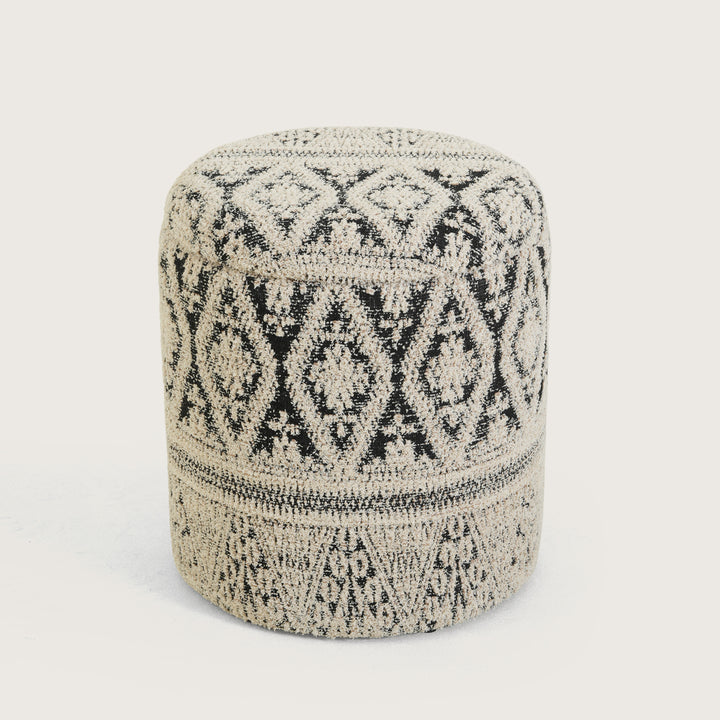 Round Storage Ottoman Footstool|Pouffe - White & Blue
