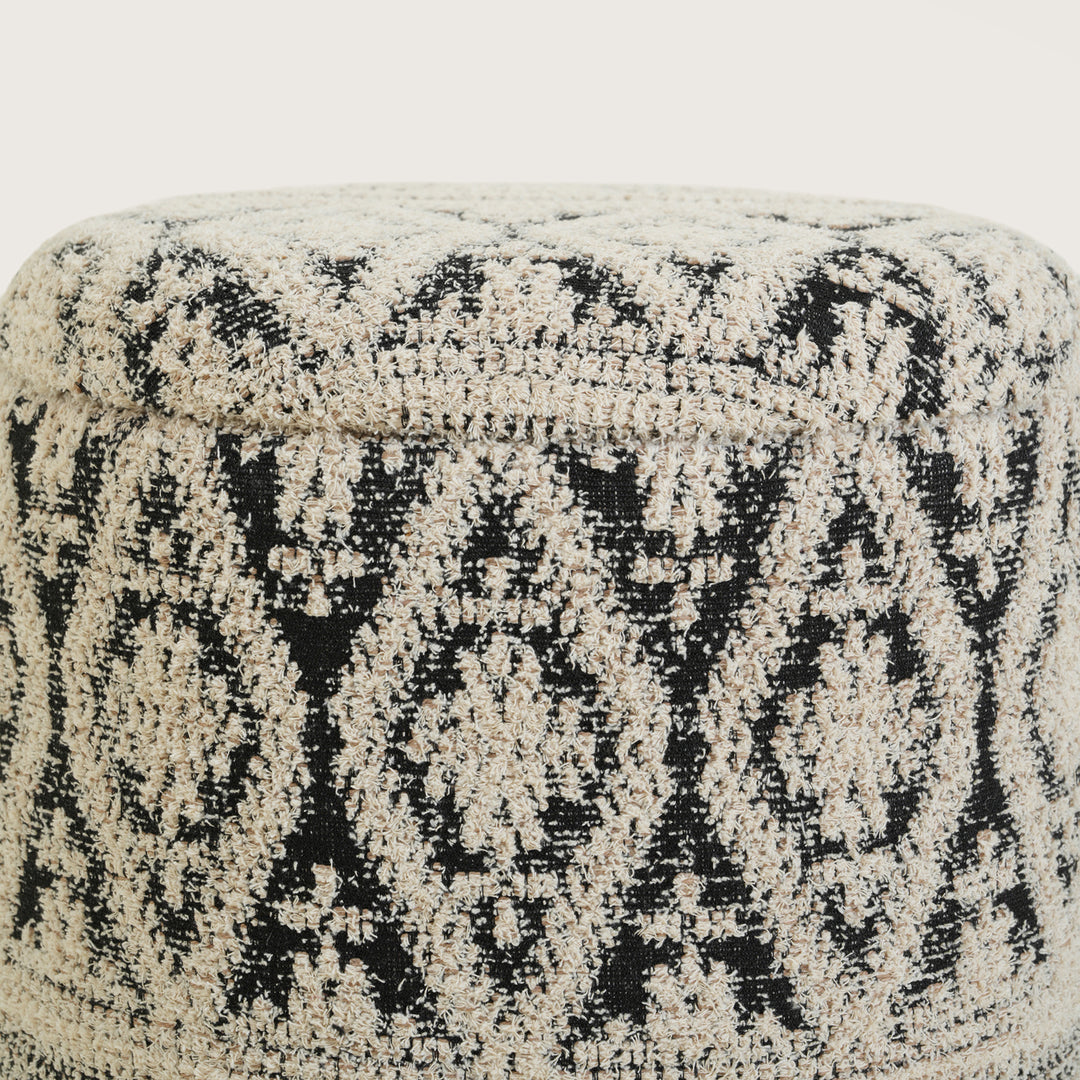 Round Storage Ottoman Footstool|Pouffe - White & Blue