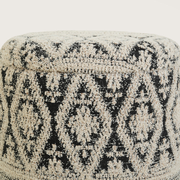 Round Storage Ottoman Footstool|Pouffe - White & Blue