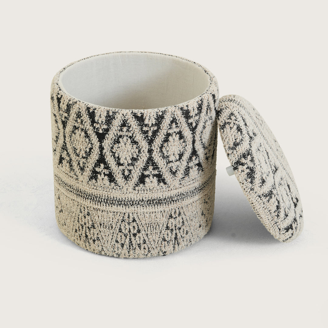Round Storage Ottoman Footstool|Pouffe - White & Blue