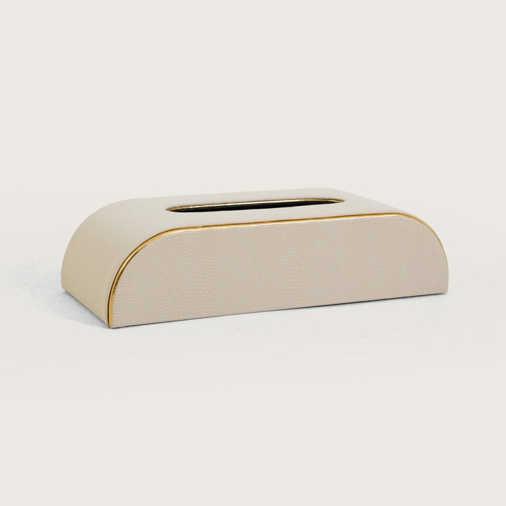 Tissue Box Curved Serpentine Gold Rim - White