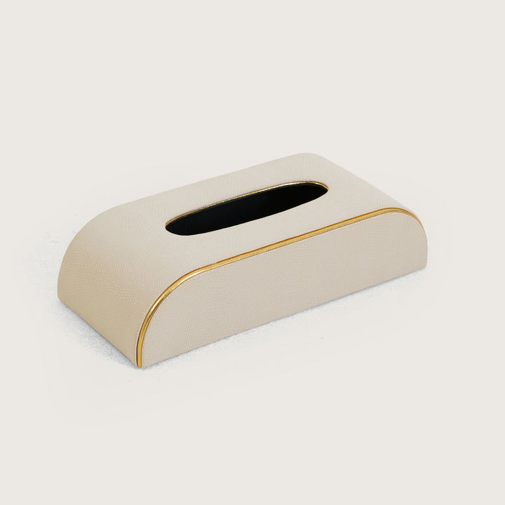 Tissue Box Curved Serpentine Gold Rim - White