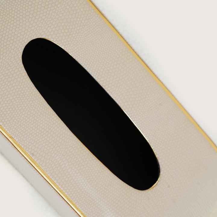 Tissue Box Curved Serpentine Gold Rim - White