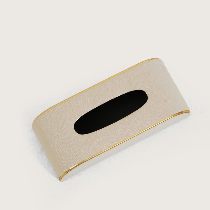 Tissue Box Curved Serpentine Gold Rim - White