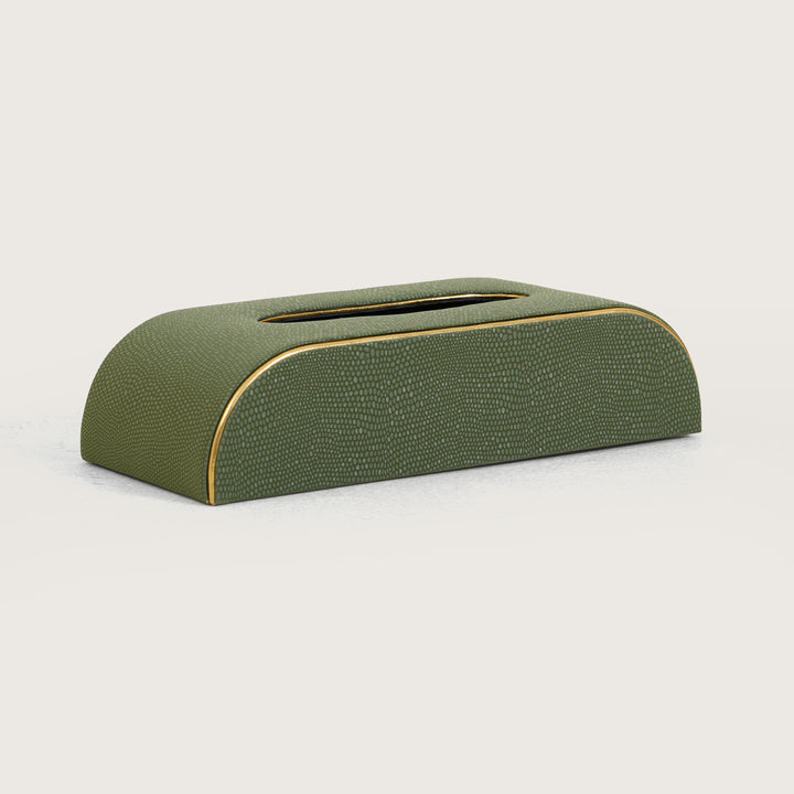 Tissue Box Curved Serpentine Gold Rim - Green