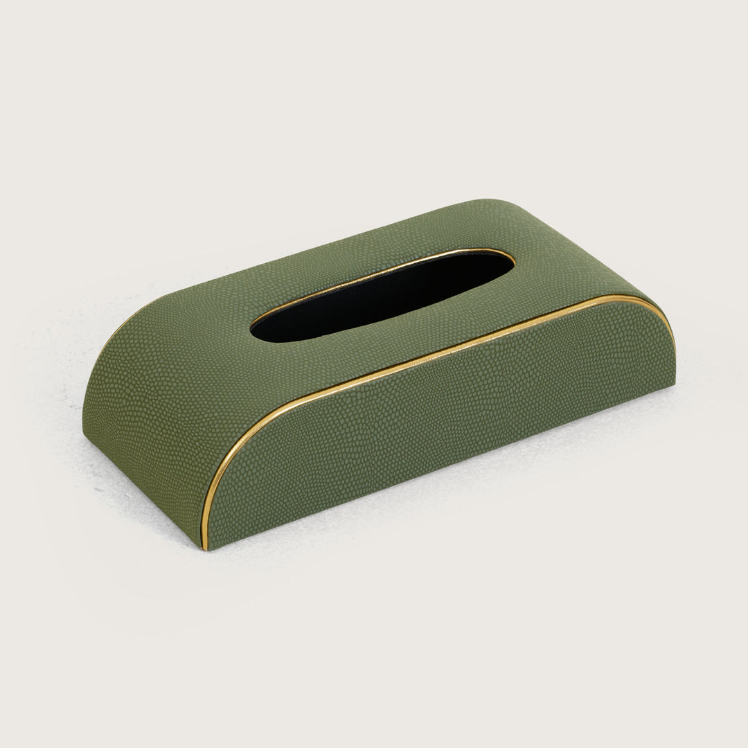 Tissue Box Curved Serpentine Gold Rim - Green