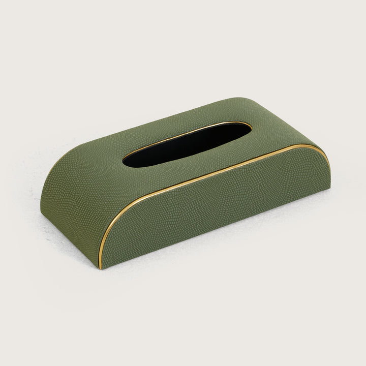 Tissue Box Curved Serpentine Gold Rim - Green